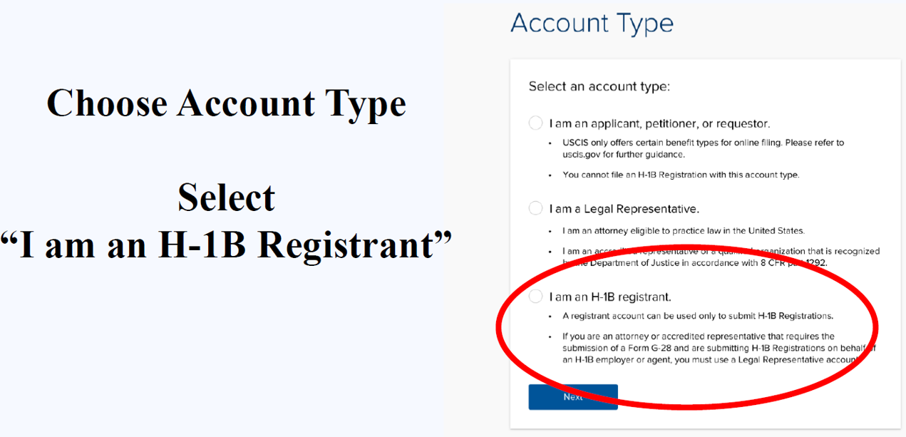 Screenshot of my USCIS website showing selection of account.