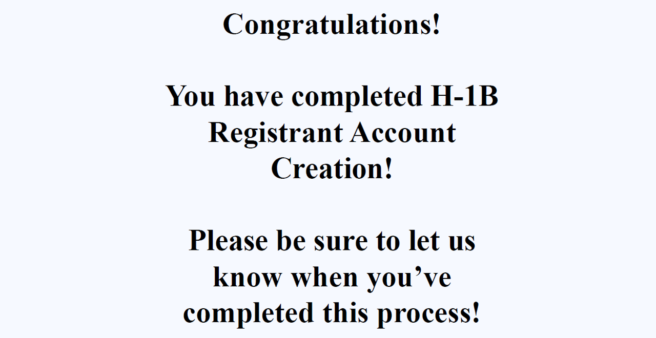 Completed account creation. 