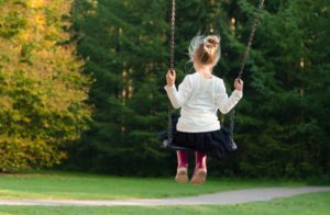 Child on a swing in the park.