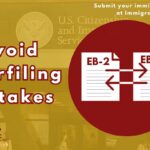 Image of golden faded USCIS office with a foreground that has the words "Avoid Interfiling Mistakes" printed. The foreground also has an icon of EB-2 and EB-3 documents with arrows representing a relationship between them.