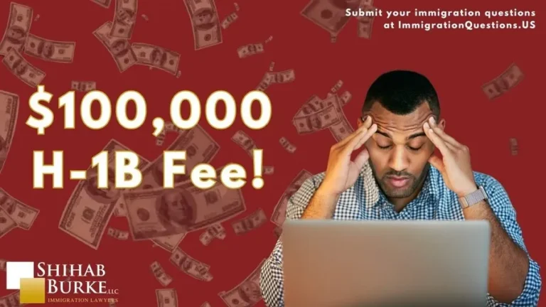 This is a video cover image for the H-1B Cap - Status Trap video. The video cover image partially represents some areas of service provided by Shihab Burke LLC Immigration Lawyers.